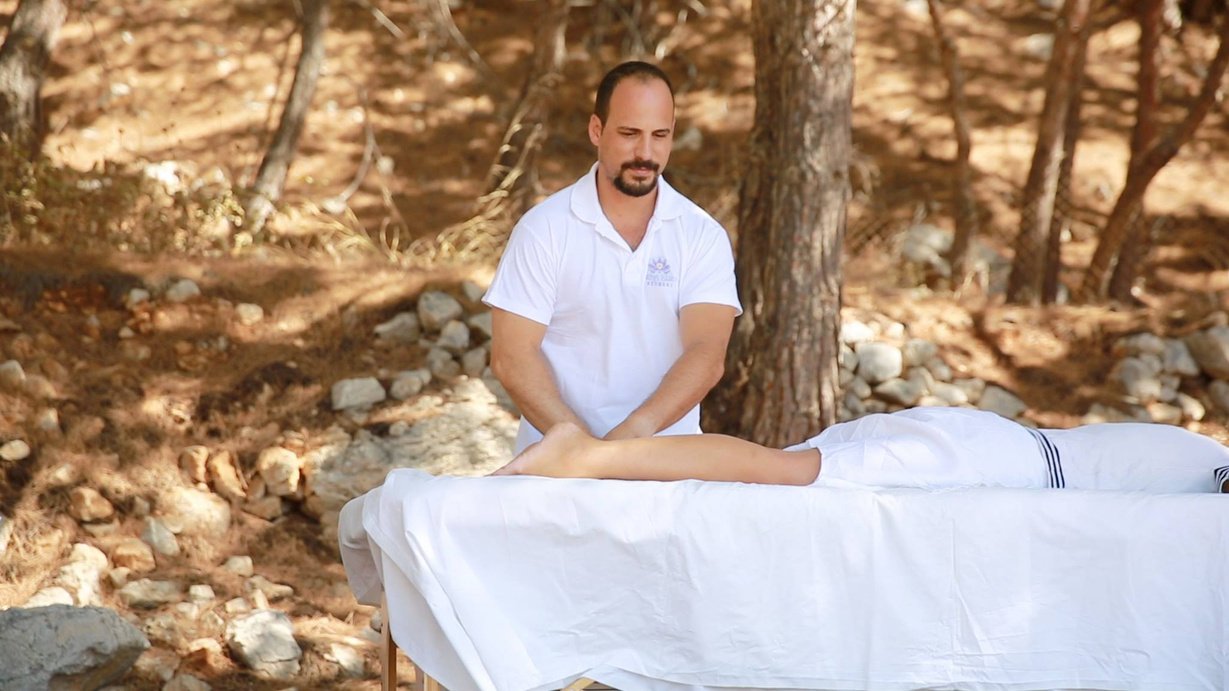 Outdoor massage in the pine garden